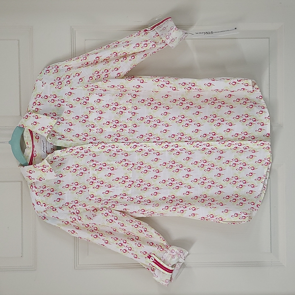 Foxcroft White and Pink Flamingo Print Blouse